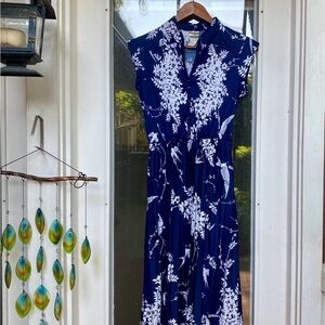 Blue and White Floral + Swallow Dress